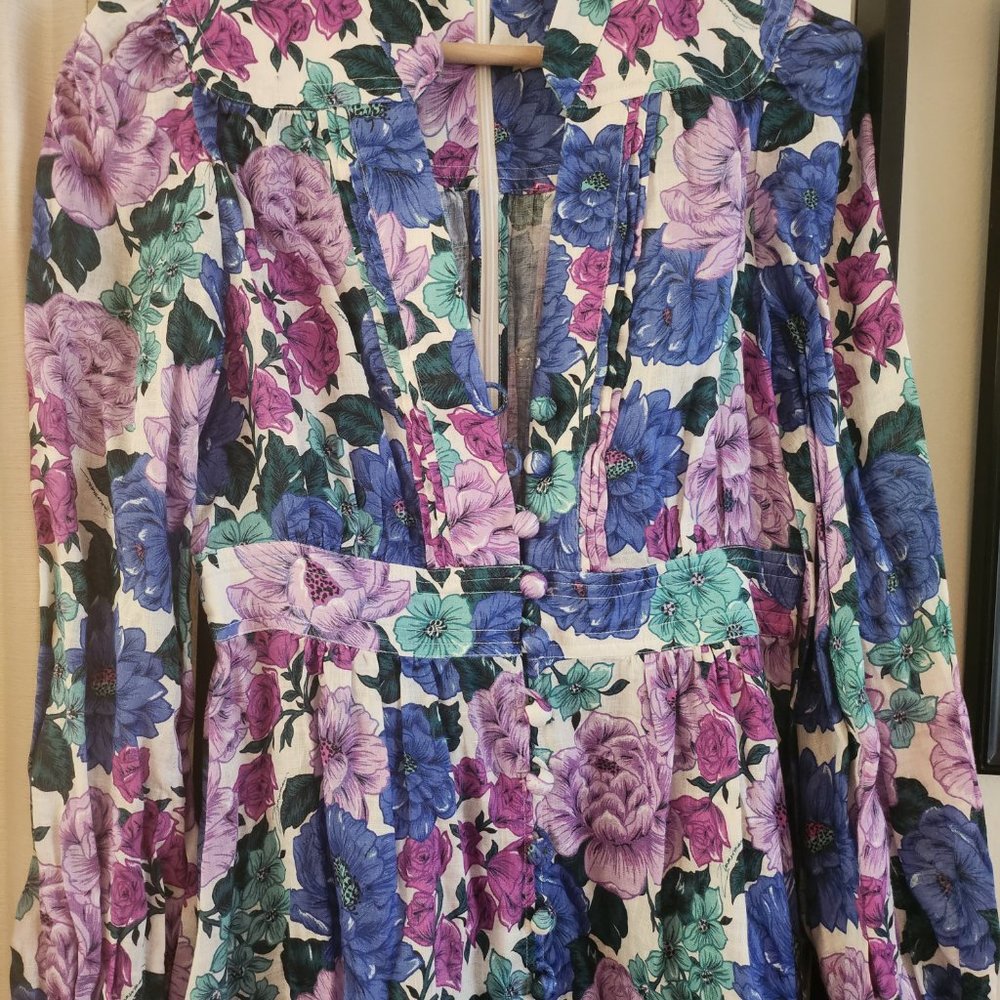 NWOT Zimmermann Poppy Plunge Floral Linen Midi Dress AU2